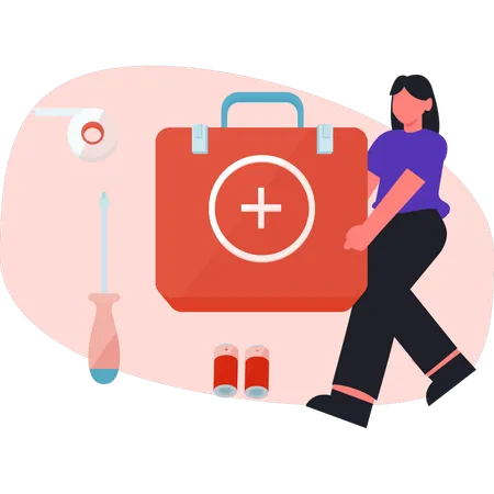 Girl is holding first aid kit  Illustration