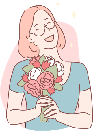 Girl is holding flower bouquet  Illustration