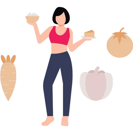 The Girl Is Holding Food In Both Her Hands Illustration