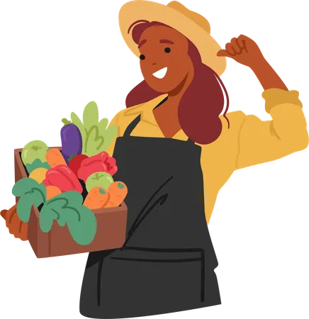 Farmer Character Proudly Displays A Box Brimming With Fresh Colorful Vegetables Each Piece Vibrant And Bursting With Health Ready For The Market Eager Customers Cartoon People Vector Illustration Illustration