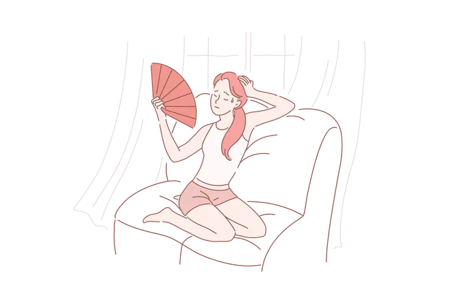 Girl is holding hand fan as there is no electricity  Illustration