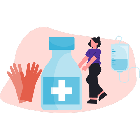 Girl is holding medicine bottle  Illustration