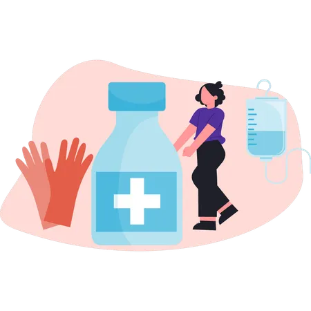 Girl is holding medicine bottle  Illustration