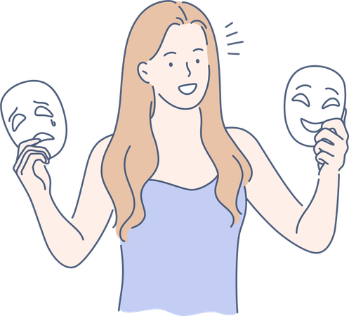 Girl is holding smiling masks  Illustration