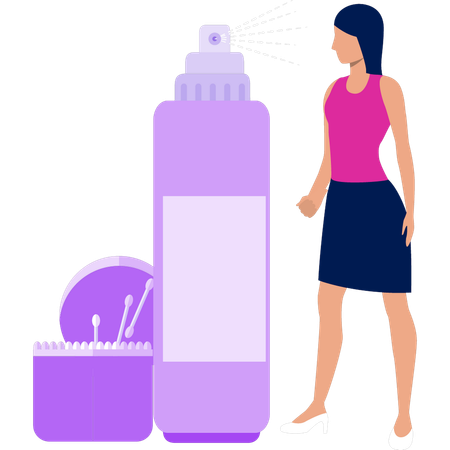 Girl is holding spray bottle  Illustration