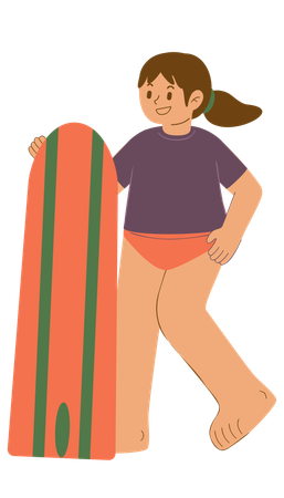 Girl is holding surfing board  Illustration