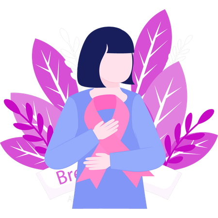 Girl is holding the pink ribbon  Illustration