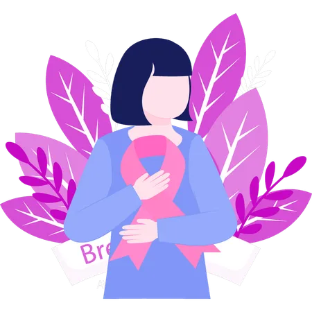 The Girl Is Holding The Pink Ribbon Illustration