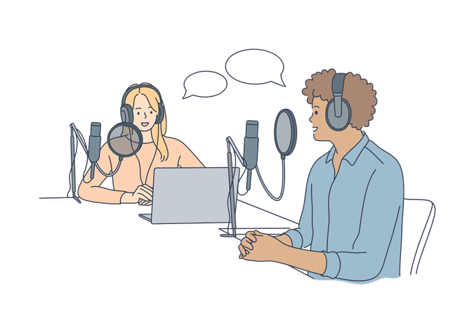 Girl is hosting podcast  Illustration