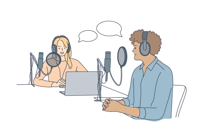 Girl is hosting podcast  Illustration