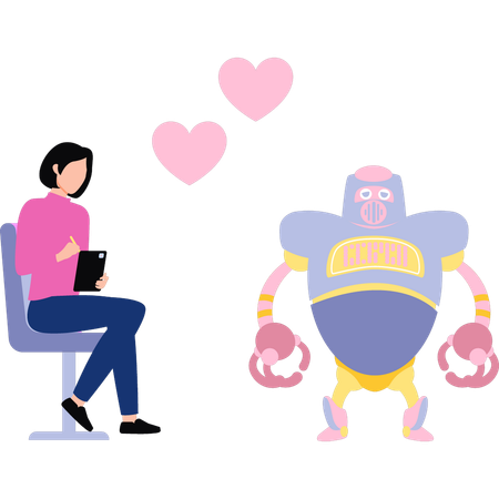 Girl is in love with robot  Illustration