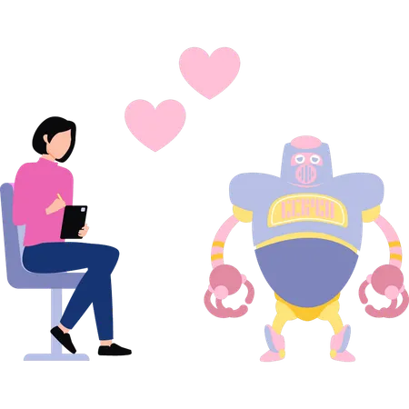 Girl is in love with robot  Illustration