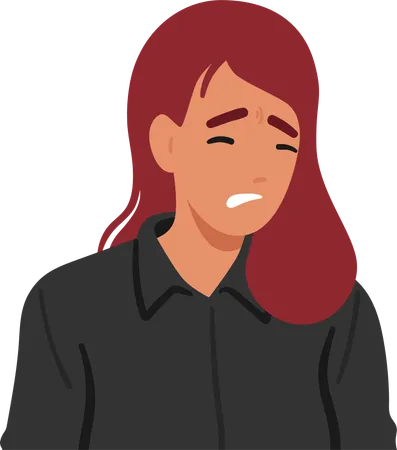 Woman Wears An Upset Expression Her Downturned Lips And Tense Features Reveal Inner Turmoil Reflecting The Emotional Turbulence She Is Currently Experiencing Cartoon People Vector Illustration Illustration