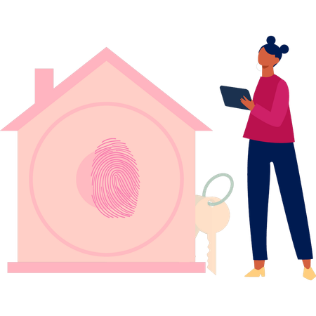 Girl is installing bio metric lock on house  Illustration