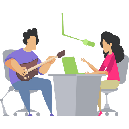 Girl is interviewing a musician  Illustration