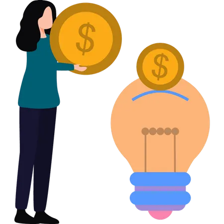 A Girl Is Investing Money Illustration
