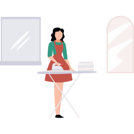Girl is ironing the clothes  イラスト