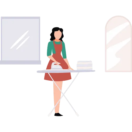 Girl is ironing the clothes  イラスト