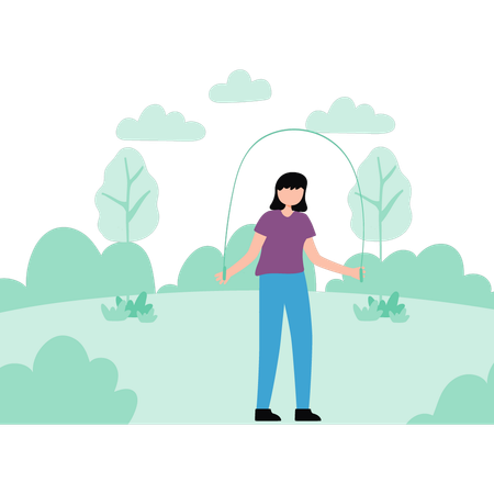 Girl is jumping rope in park  Illustration