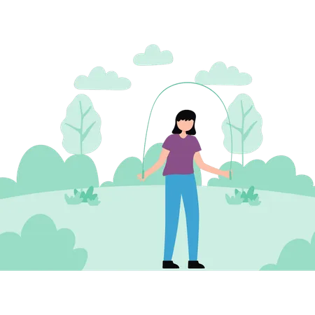 Girl is jumping rope in park  Illustration