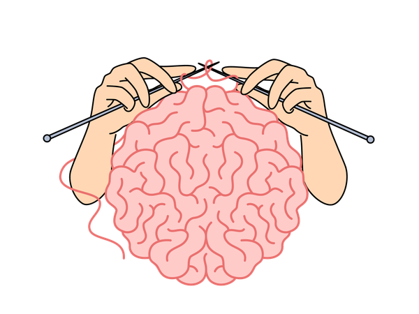 Girl is knitting her head ideas with needles  Illustration