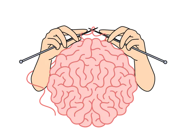 Girl is knitting her head ideas with needles  Illustration