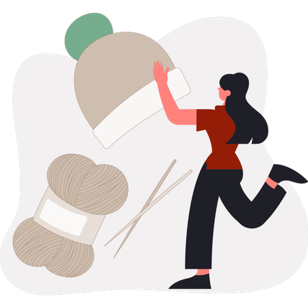 Girl is knitting woolen cap  Illustration