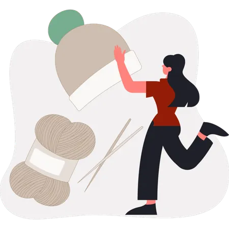 Girl is knitting woolen cap  Illustration
