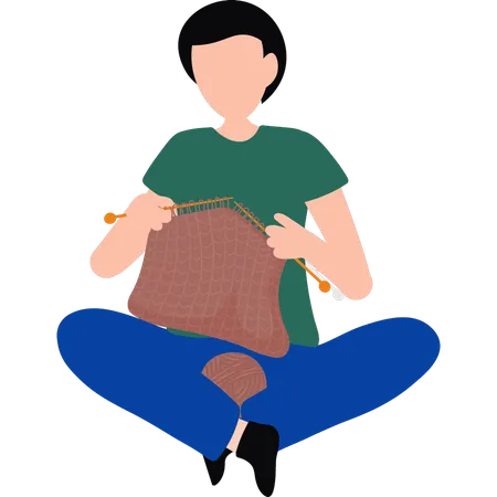 Girl is knitting woolen clothes  Illustration