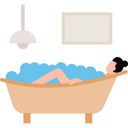 The Girl Is Laying In The Bathtub イラスト