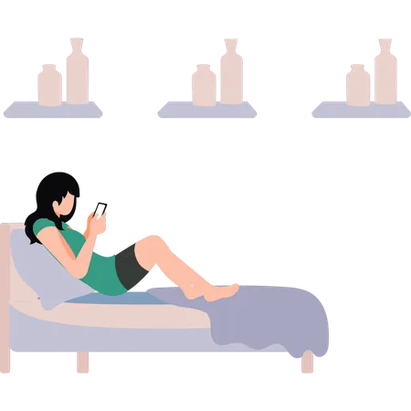 Girl is laying on the bed  Illustration