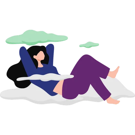 The Girl Is Laying On The Clouds Illustration