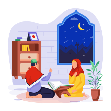 Girl is learning Quran  Illustration