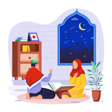 Girl is learning Quran  Illustration