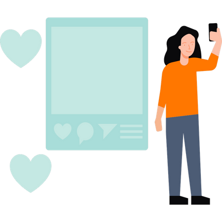 Girl is liking a post on social media  Illustration