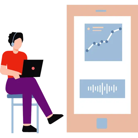 Girl is listening and watching the progress of the podcast  Illustration