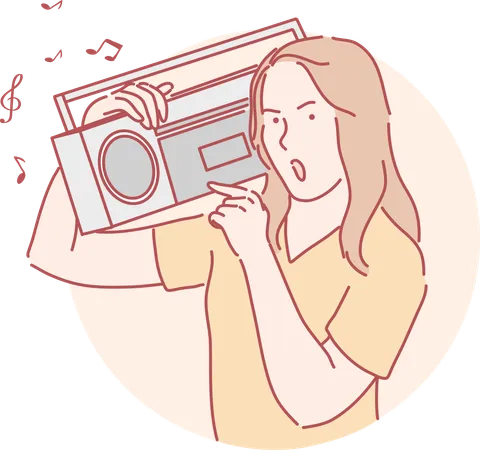 Girl is listening music from boombox  Illustration