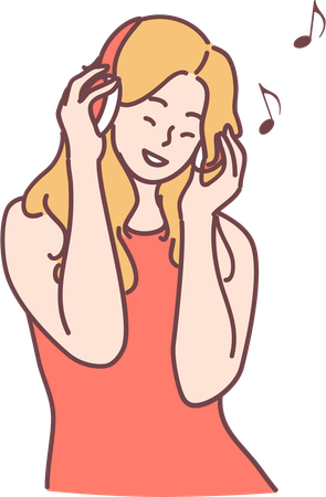 Girl is listening music from headphones  Illustration
