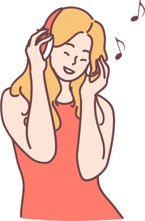 Girl is listening music from headphones  Illustration