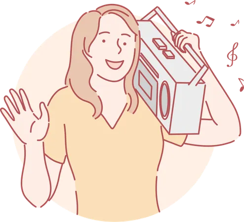 Girl is listening music from radio  Illustration