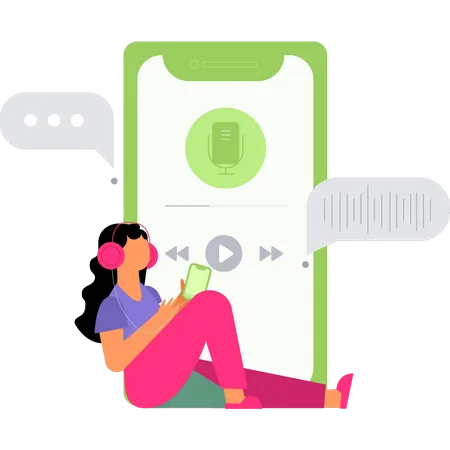 Girl is listening to music in a podcast  Illustration