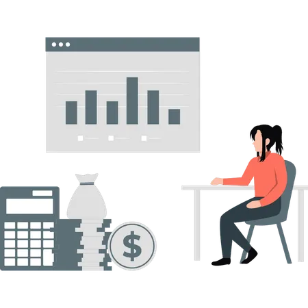 Girl is looking at a bar graph  Illustration