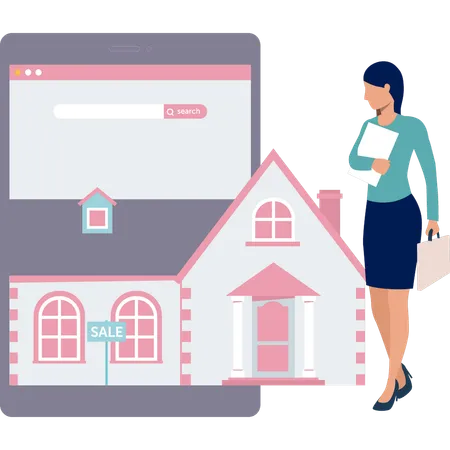 The Girl Is Looking At A House For Rent Illustration