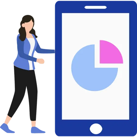 Girl is looking at a pie chart on a mobile  Illustration