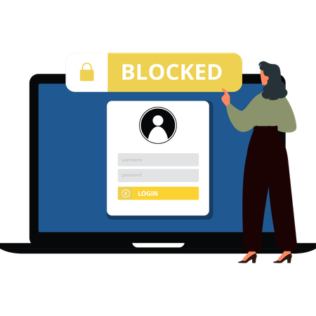 Girl is looking at blocked profile on laptop  Illustration