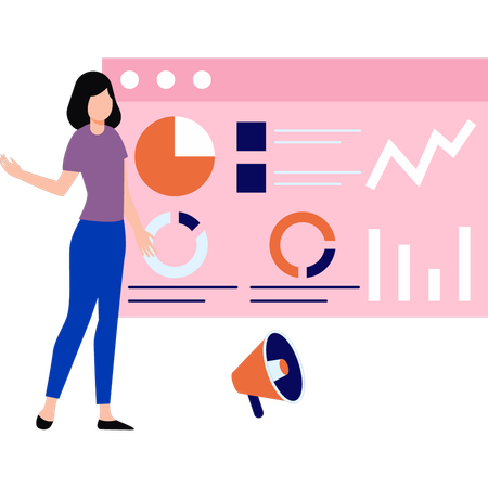 Girl is looking at business chart graph  Illustration