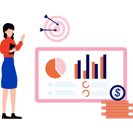 Girl Is Looking At Business Graph Target Illustration