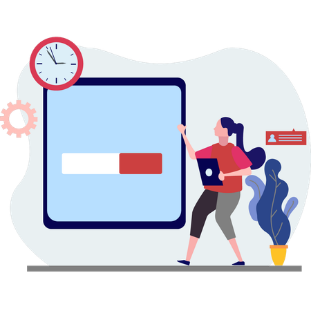 Girl is looking at clock time  Illustration