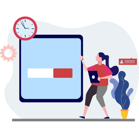 Girl is looking at clock time  Illustration