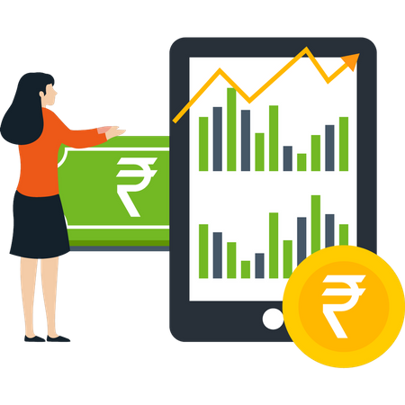 Girl is looking at currency rate  Illustration